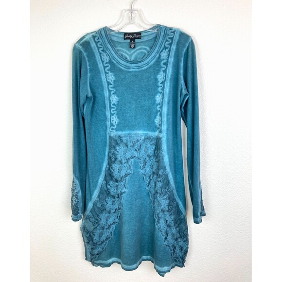 Gretty Zueger Dresses & Skirts - Gretty Zueger Women's Cotton Mini Dress M Green Lace Embroidered Grunge Artsy